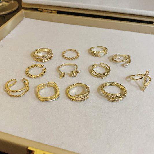 Pearl Zircon With Diamond Open Adjustable Rings