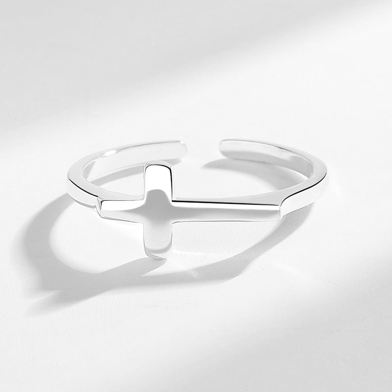 Women's Sier Glossy Cross Cold Style Minimalist Rings
