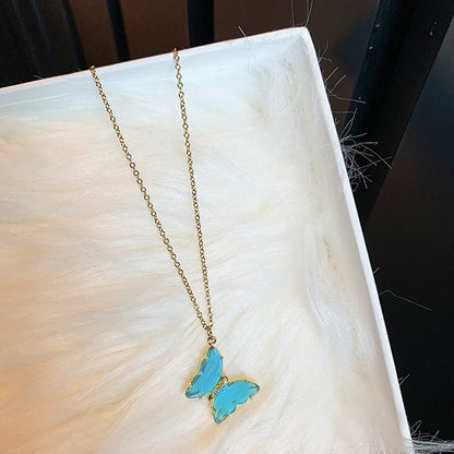 Women's Fantasy Glass Crystal Butterfly For Clavicle Necklaces