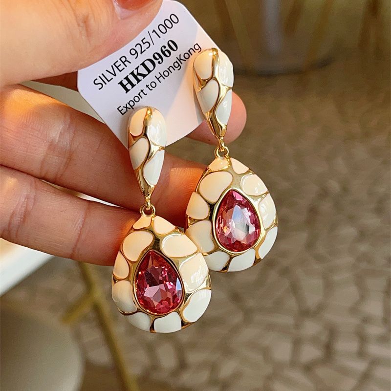 Turtle Crack Inlaid Gem Elegance Retro Earrings