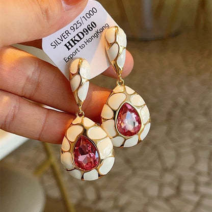 Turtle Crack Inlaid Gem Elegance Retro Earrings