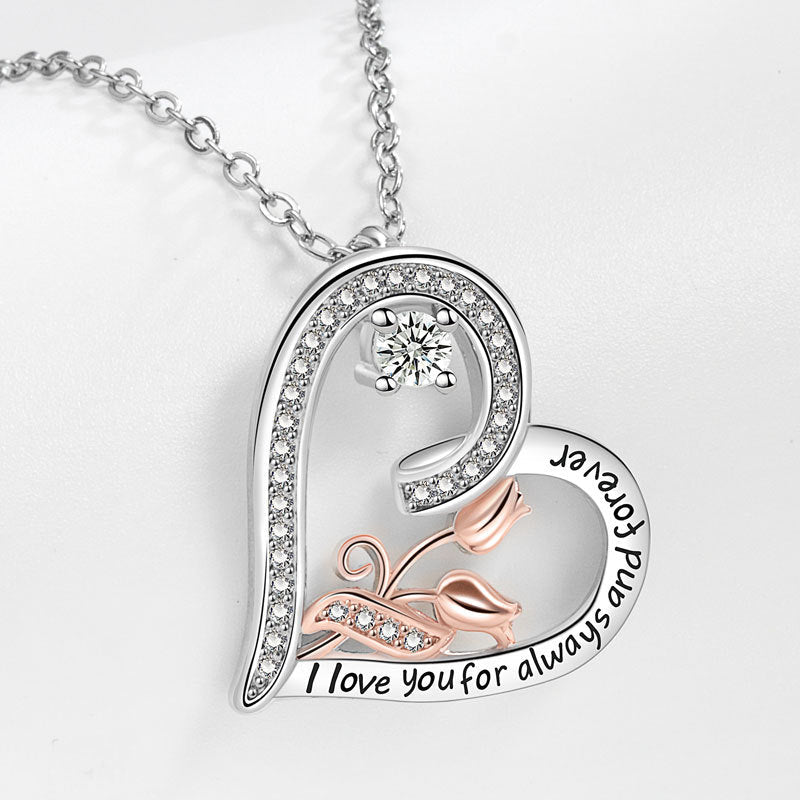 Women's Heart-shaped Rose For Simple Lettering Love Necklaces