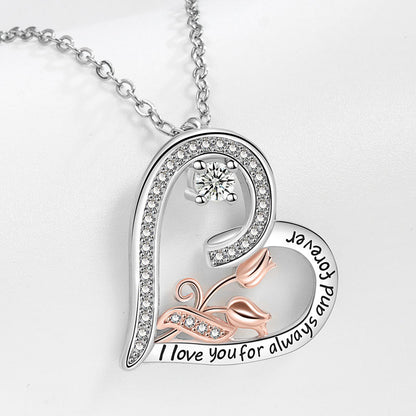 Women's Heart-shaped Rose For Simple Lettering Love Necklaces