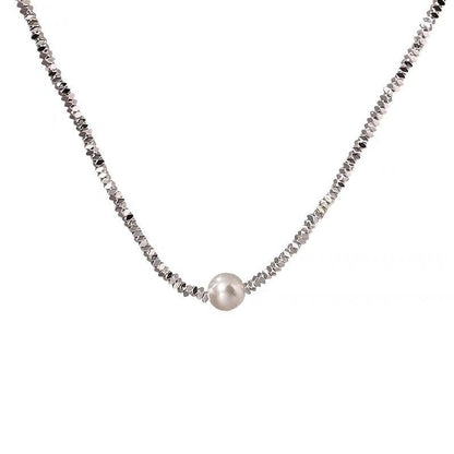 Women's Sier Several Two Pearl Naked Chain Necklaces
