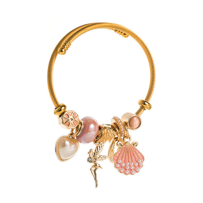 Alloy Gold Adjustable Pearl Shell Bangle Love Stainless Bracelets