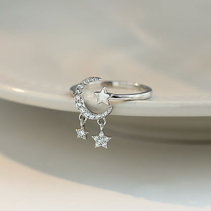 Female Design Light Luxury Personality Diamond Tassel Small Star Rings