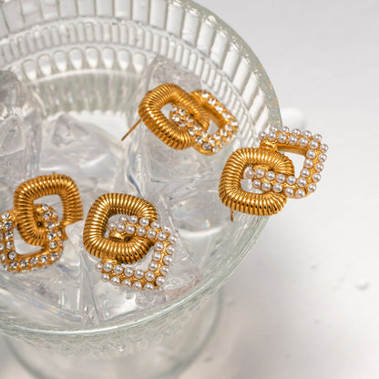 Trendy Gold Stainless Steel Inlaid Zircon Earrings