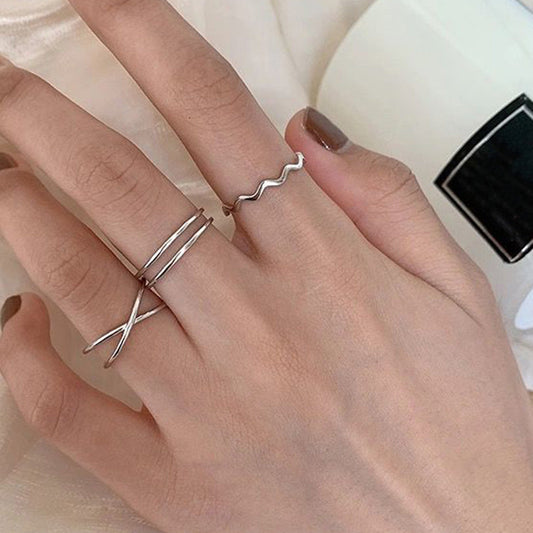 Korean Style Simple Niche Bag Parallel Wave Rings