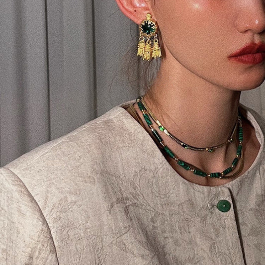 Women's Niche Twin Exquisite Gold-plated Inlaid Gemstone Fashion Retro Distressed Necklaces