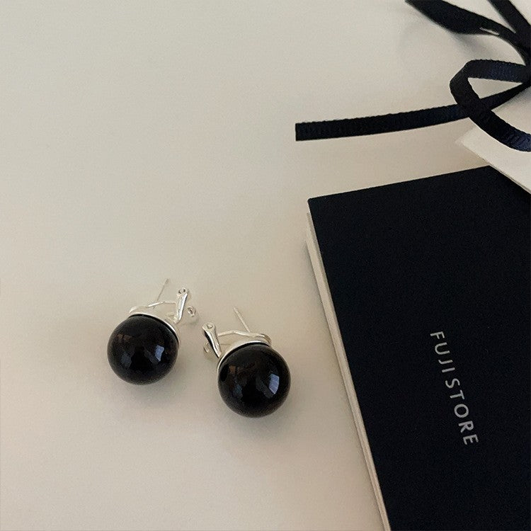 Design Black Natural Stone Pearl Metal Female Niche Retro Earrings