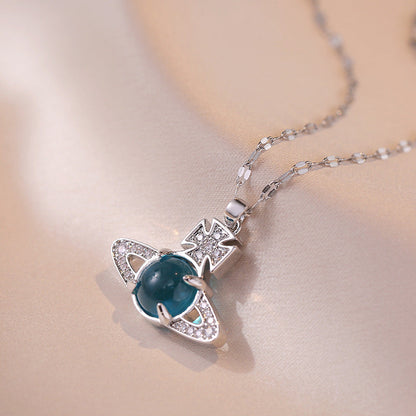 Blue Green Beads Saturn High Sense Necklaces