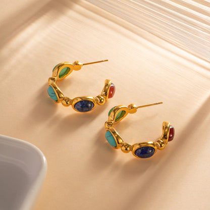 Gold-plated Stainless Steel Inlaid Natural Stone Earrings