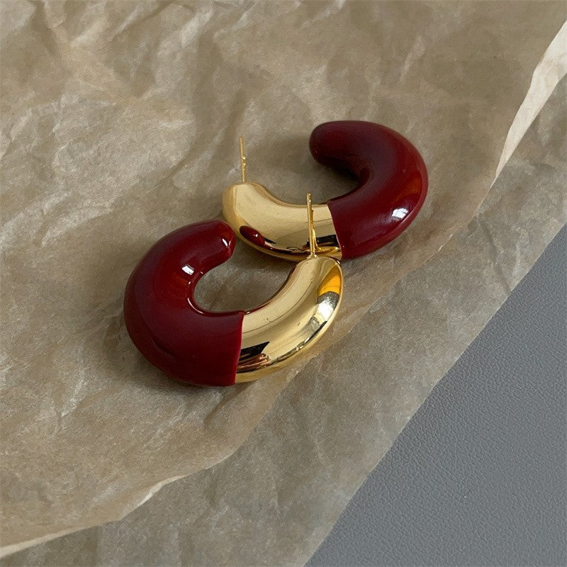 Needle French Retro Metal Shaped Drip Glazed Enamel Earrings