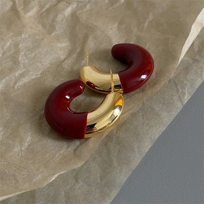 Needle French Retro Metal Shaped Drip Glazed Enamel Earrings