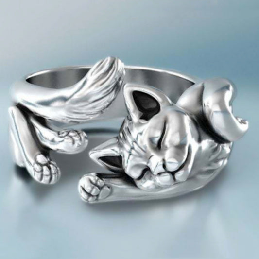 Creative Animal Kitty Open Plated Vintage Thai Rings