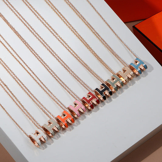 Version Clavicle Chain Enamel Letter Female Oval Rose Gold Necklaces