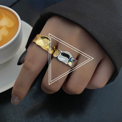 Retro Style Wide Surface Irregular Cold High Rings
