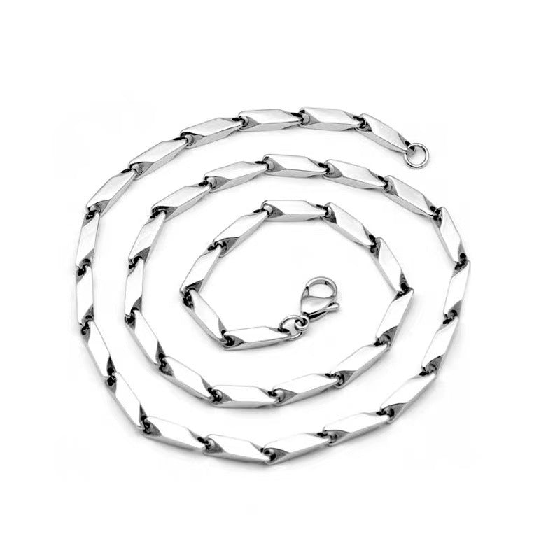 Women's & Men's & Titanium Steel Colorful Hardened Bamboo Leaf Chain Fashion Cuban Necklaces