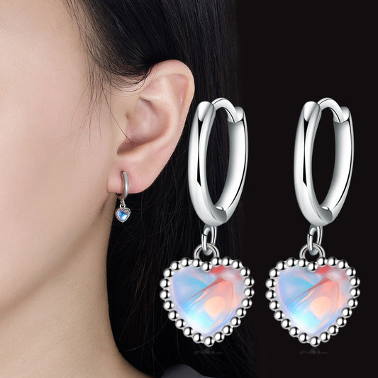Women's Heart Fashion Korean Heart-shaped Moonstone Ear Earrings