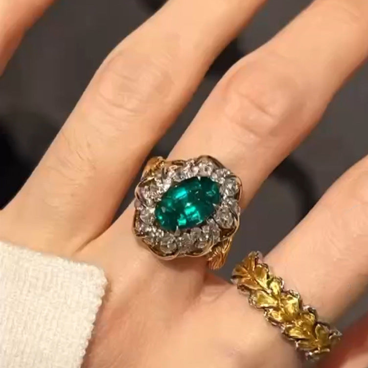 Women's Glass French Retro Gold-plated Spirit Snake Full Rings