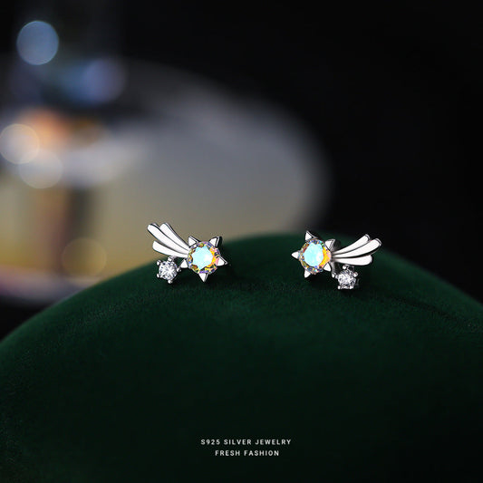 Women's Sterling Sier Color Rhinestone Pentagram Super Earrings