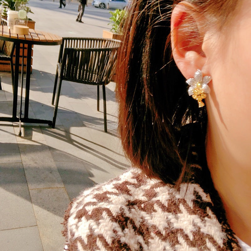 Women's Broadcast Temperament Simulation Citrine Rhinestone Full Diamond Earrings