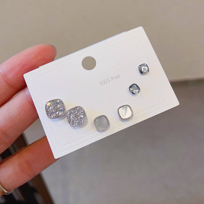 Women's Fashion Sier Set One Card Three Small Ear Needle Earrings