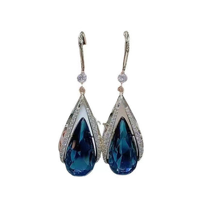 Luxury Micro Inlay Rhinestones Elegant Blue Earrings