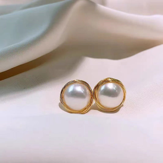 Women's Sier Needle Spiral Metal Imitation Pearl Earrings