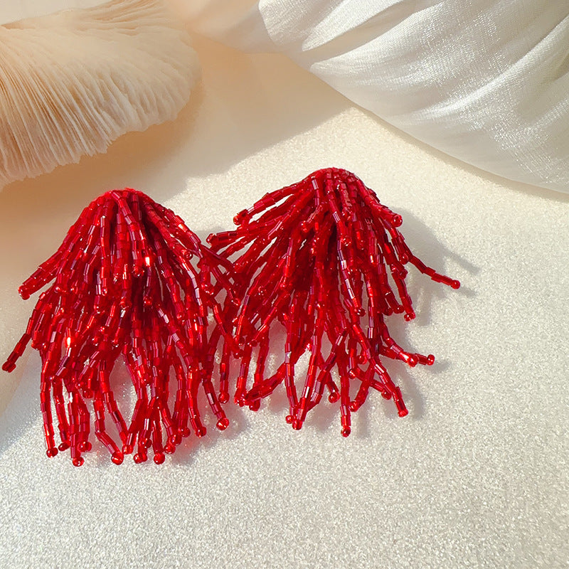 Thousand Gold Visual Sense Dark Waterfall Tassel Ear Personalized Earrings