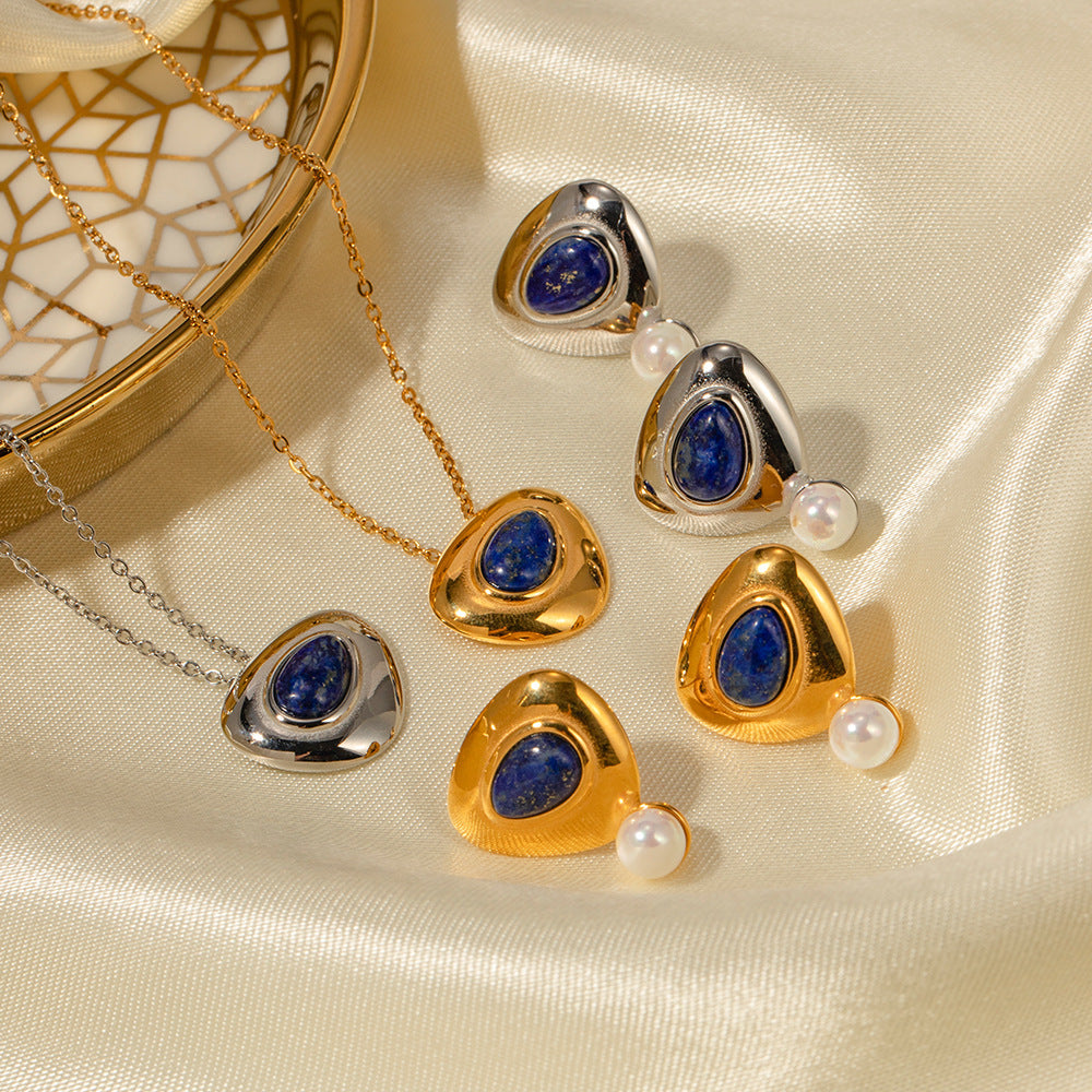Summer Style French Vintage Inlaid Lapis Necklaces