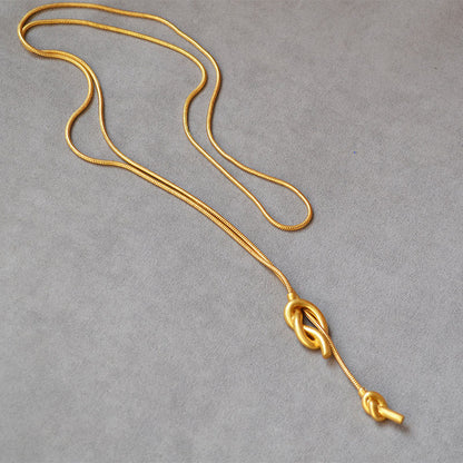 Women's Vintage Brass Distressed Gold Sailor Knot Knotted Sweater Chain Necklaces