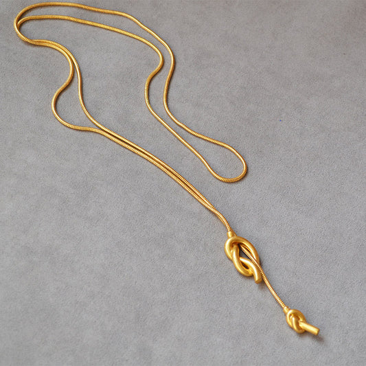 Women's Vintage Brass Distressed Gold Sailor Knot Knotted Sweater Chain Necklaces