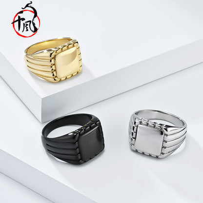 Square Seal Titanium Steel Niche Personality Simple Rings