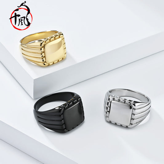 Square Seal Titanium Steel Niche Personality Simple Rings