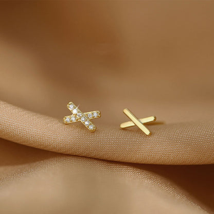 Sier X Diamond Simple Letter Zircon Earrings