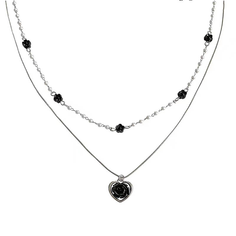 Love Pearl Female Sweet Cool Hot Double Layer Twin Necklaces