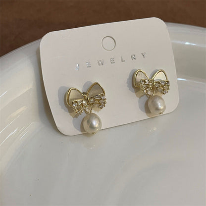 Pearl Female Sweet Elegance High-grade Sier Earrings