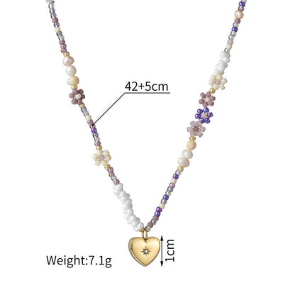 Steel Simple Style Vintage Beaded Blue Daisy Stainless Necklaces