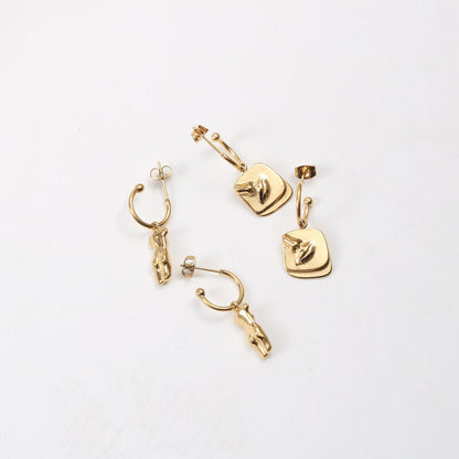 Body Figure Art Side Face Round Female Titanium Steel Earrings