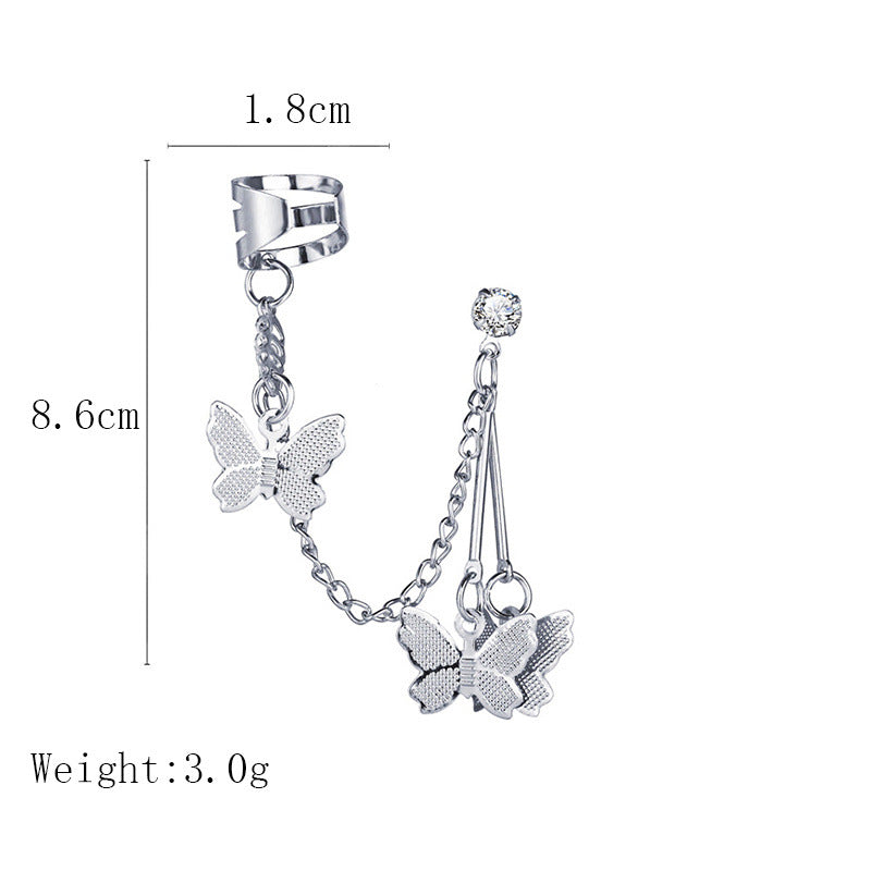 Women's Cool Style Butterfly Ear Clip Fairy Temperamental Long Chain Earrings