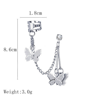 Women's Cool Style Butterfly Ear Clip Fairy Temperamental Long Chain Earrings
