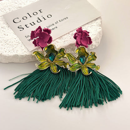 Chinese Style Flower Retro Exaggerated Long Tassel Bridal Earrings