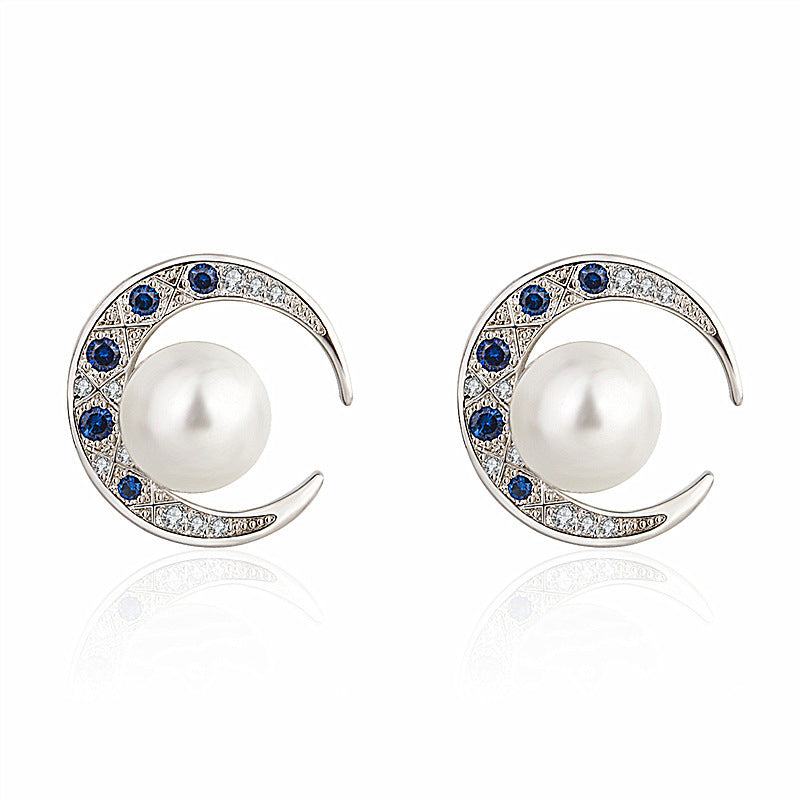 Gems Jewelry Natural White Pearl Curved Moon Rings