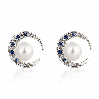 Gems Jewelry Natural White Pearl Curved Moon Rings