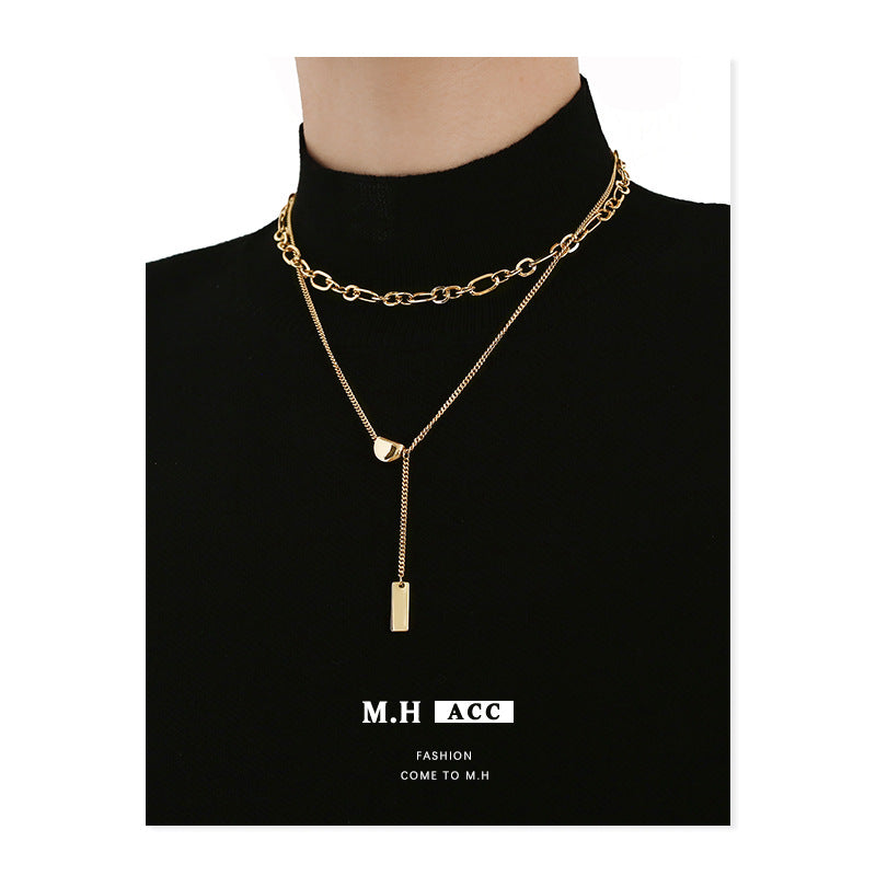 Double Layer Niche Design Square Plate Necklaces