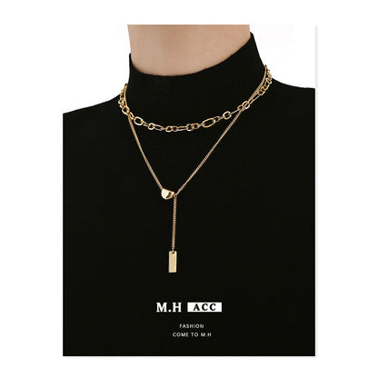 Double Layer Niche Design Square Plate Necklaces