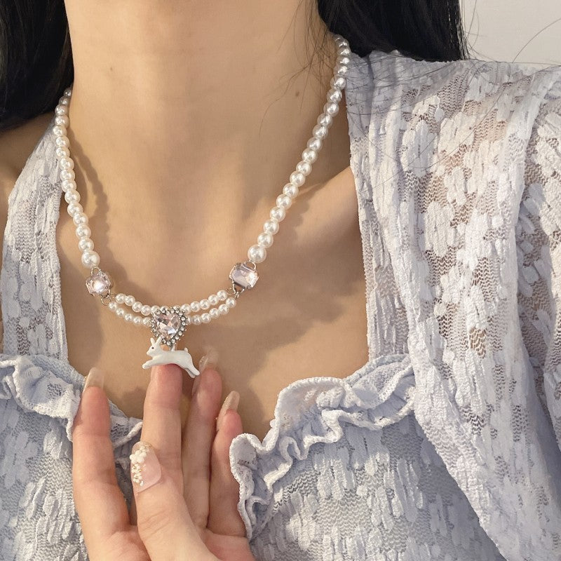 Sweet Cool Style Pearl Zircon Rabbit Necklaces