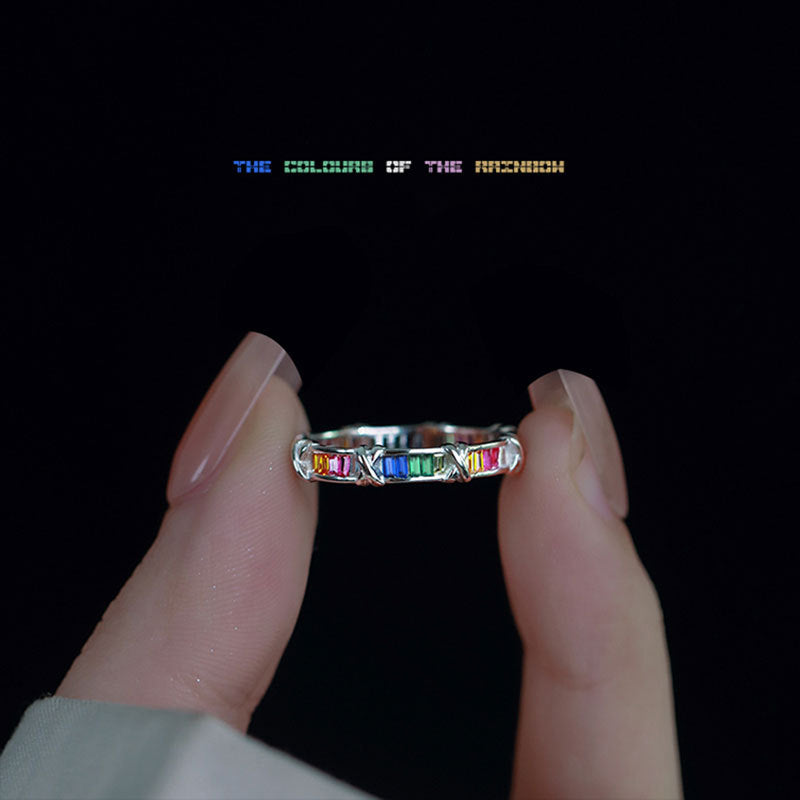 Rainbow Zircon Female Niche Design Simple Rings