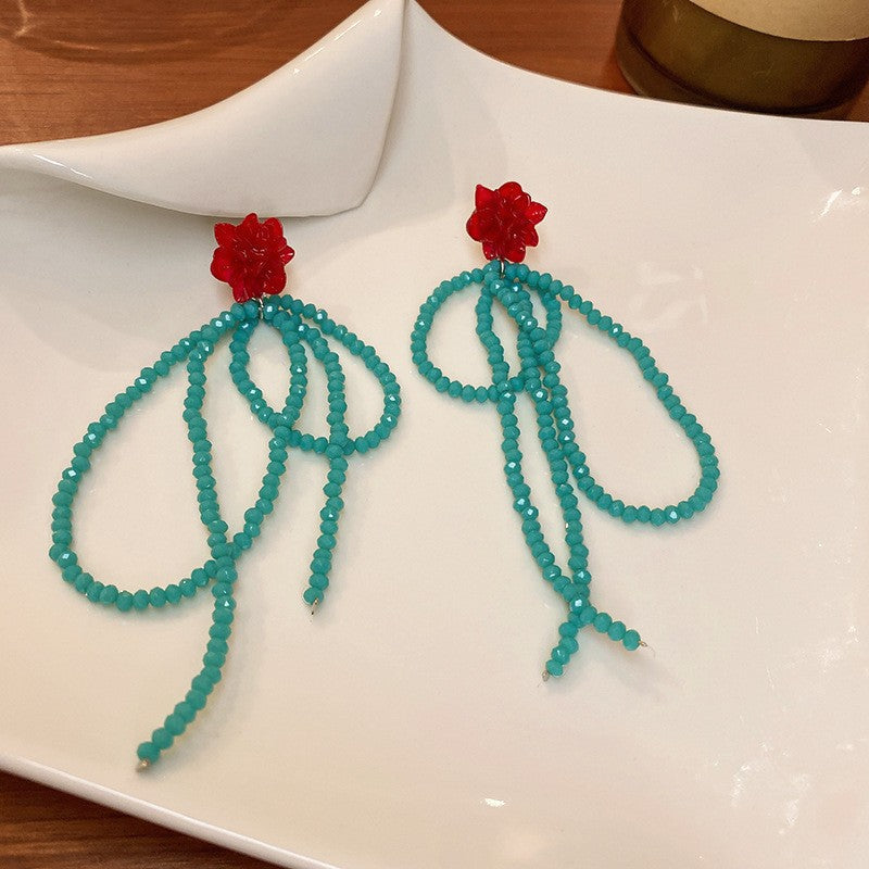 Purple Pearl Diamond Flower Fashion Geometry Pattern Temperament Wild Earrings